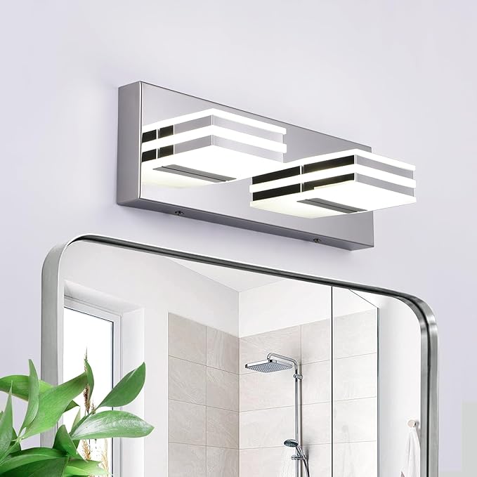 LED Vanity Light Bar 2 light Bathroom Mirror Light Fixtures Modern 12W Bath Lamps Over Mirror 14 Inch Bathroom Wall Lighting Fixtures Chrome Restroom Lights Fixtures over Sink Acrylic Vanity Sconces
