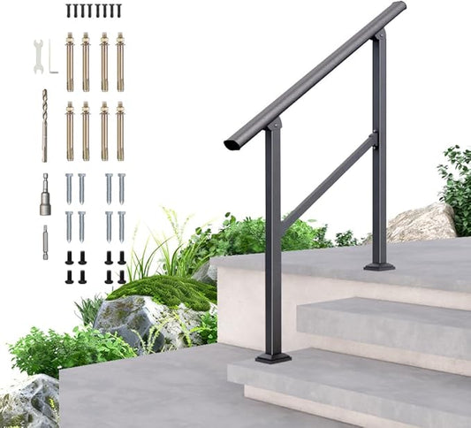 DIYHD 3 Step Handrail for Outdoor,Powder Coated Iron Stair Railing,Black Hand Rails for Indoor, Porch,Deck,1 Pack