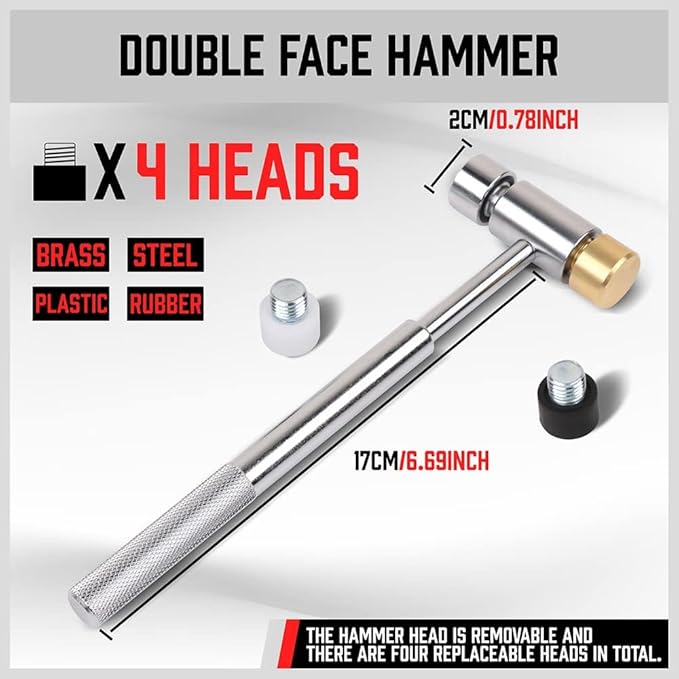 SEDY 22-Pieces Roll Pin Punch Set, Roll Pin Starter Punch, Brass, Steel, Plastic Punches, 4 Heads Hammer & 1 Plastic Tweezers. Red Storage Carrying Case provided