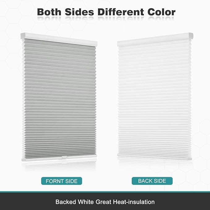 Changshade Cordless Cellular Shades, Light Filtering Honeycomb Shades for Windows, Pull Down Pleated Blinds, Easy to Install for Indoor Windows and French Doors,25" W x 64" H, Grey