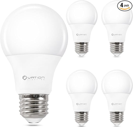 A19 LED Light Bulbs 3000K Warm White, 60 Watt Equivalent, Efficient 8.5Watt, 800 Lumens, E26 Medium Base, Non-Dimmable, ETL/UL Listed, 4 Pack