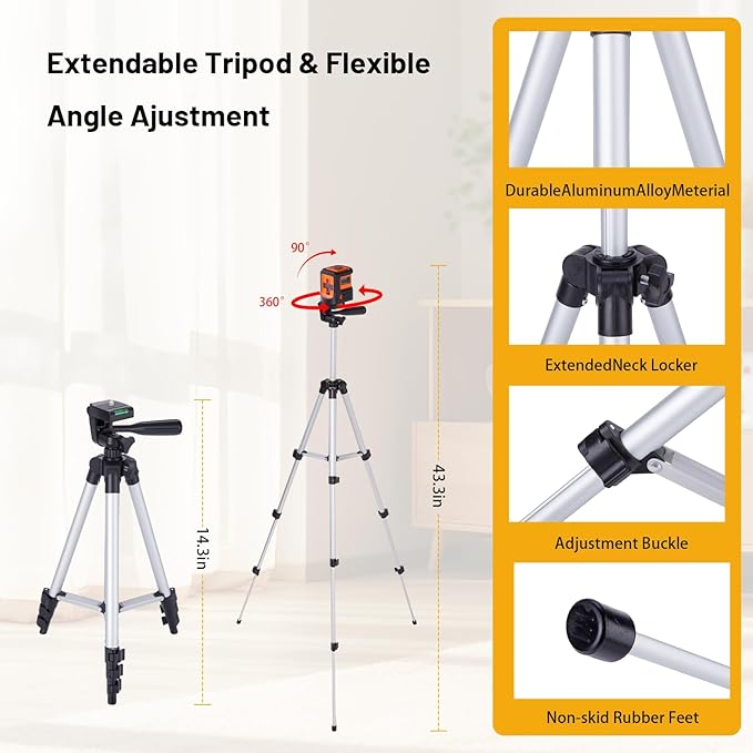 Laser Level with Tripod, LP LEIPOR Green Cross Line Lazer Leveler Tool for Picture Hanging Construction Floor Tile Wall Home Renovation, Indoor Project, Battery Included