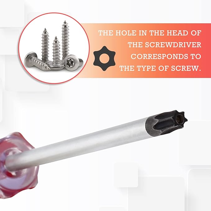 T25 Torx Security Screwdriver with Magnetic Tip Plastic Grip, Torx Screwdriver for Computer Repairing, Home Appliances(Red, 178mm/ 7")