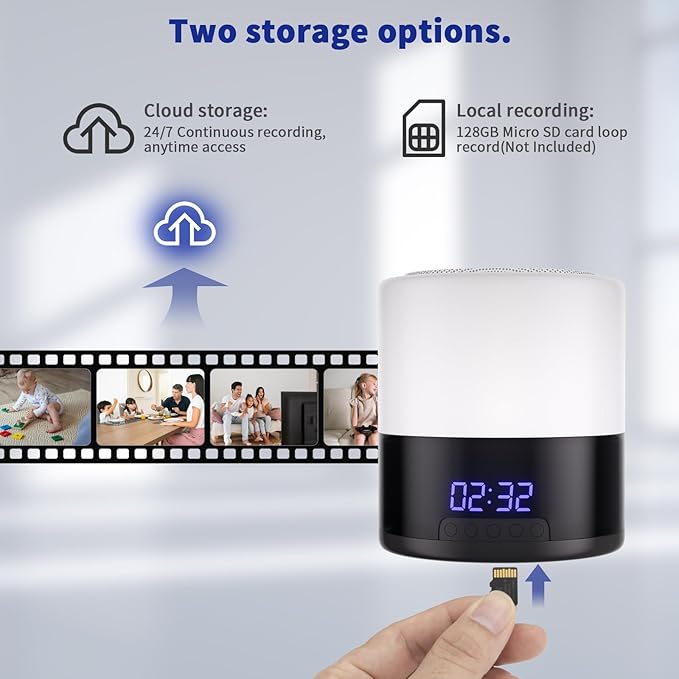 Security Camera with Bluetooth Speaker and Night Light – 1080P Indoor WiFi Camera for Home Security, Motion Detection, Night Vision, App Control, Local & Cloud Storage, Wireless Baby Monitor (White)