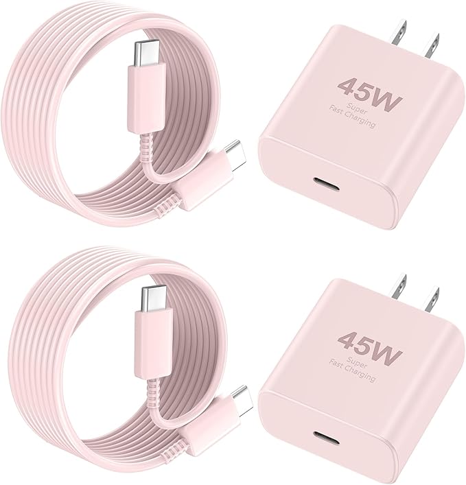 Phone 16 Pro Max Charger Fast Charging, 45W USB C Phone 16 Super Fast Charger Block with 10ft Long Type C Charging Cable Cord for Phone 16/16 Pro/16 Pro Max/16 Plus, 15/15 Pro Max/Pro/Plus-2pack Pink