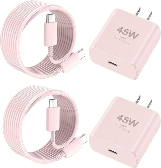 Phone 16 Pro Max Charger Fast Charging, 45W USB C Phone 16 Super Fast Charger Block with 10ft Long Type C Charging Cable Cord for Phone 16/16 Pro/16 Pro Max/16 Plus, 15/15 Pro Max/Pro/Plus-2pack Pink