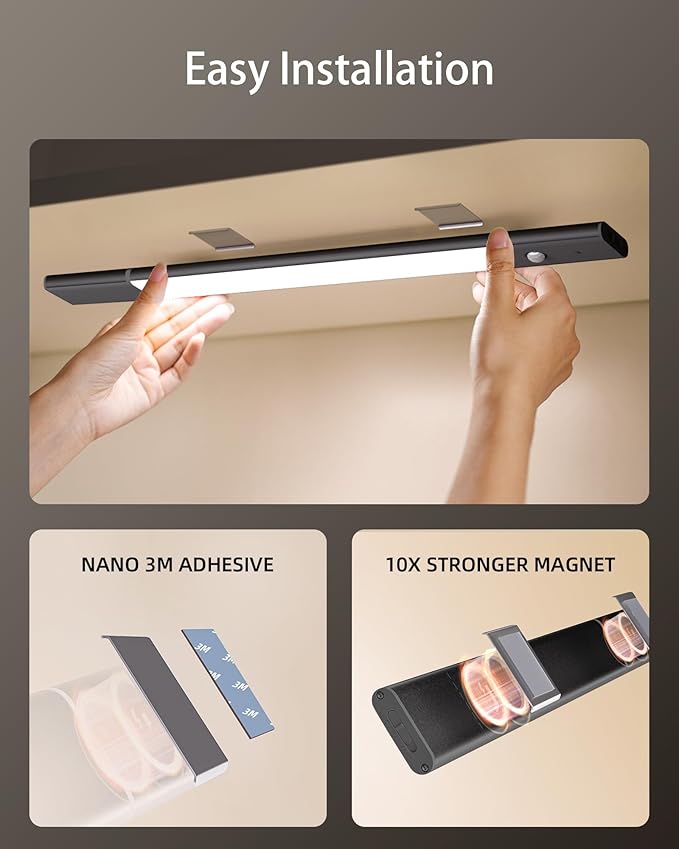 EZVALO Under Cabinet Lighting, Motion Sensor Lights with 2 Detachable Batteries, 76 LED Dimmable Closet Lights, 3 Color Temps, Under Counter Lights for Kitchen, Wardrobe