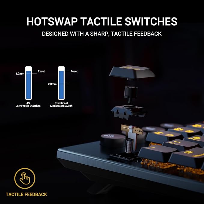 Hexgears Immersion A3 TKL Wireless Mechanical Gaming Keyboard, Bluetooth/2.4G/USB-C Hot-Swappable Low-Profile Keyboard with Tactile Switches, 16.8M RGB Backlit, Display Screen & 5800mAh Battery(Black)