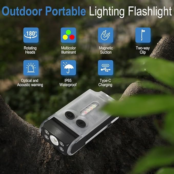 Vortex V30 EDC Flashlight Red UV Green Warm White Light Emergency Signals Fluorescent Powerful 900 Lumen Rechargeable Pocket LED Keychain Flashlight Magnetic end 180° Twistable Head 2-Direction Clip