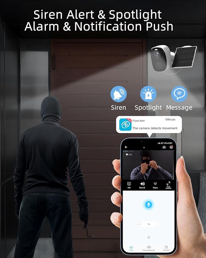 2.4&5ghz WiFi Solar Security Cameras Wireless Outdoor,2K QHD Home Security System, 4 Cameras Kit with 130° Ultra-Wide View, 2-Way Talk, IP65,Color Night Vision, Spotlight & Siren (4, White)