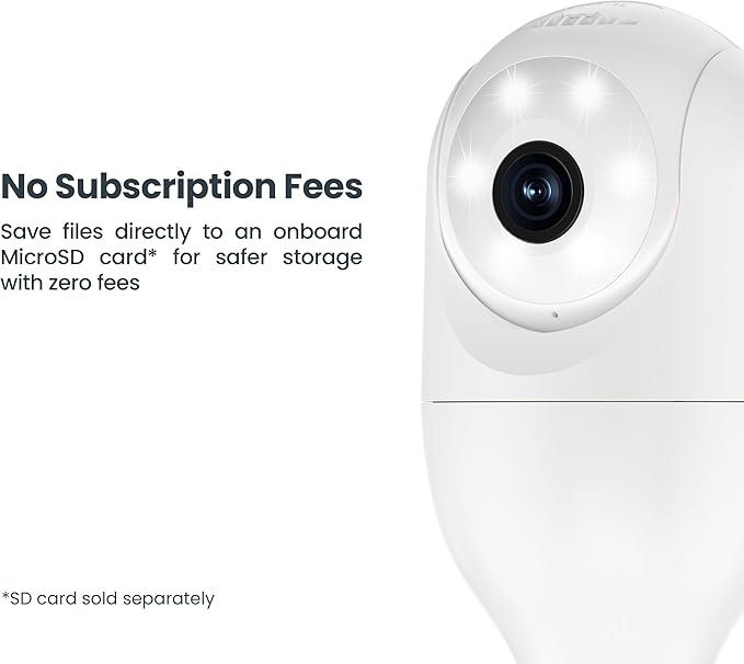 Feit Electric Smart Security Camera Bulb, 2K QHD Resolution, 2-Way Audio, Human Tracking, 350° Pan, Night Vision, Motion Alerts, E26 Base, Alexa/Google Assistant Compatible, CAM/PAN/WIFI/E26/2K