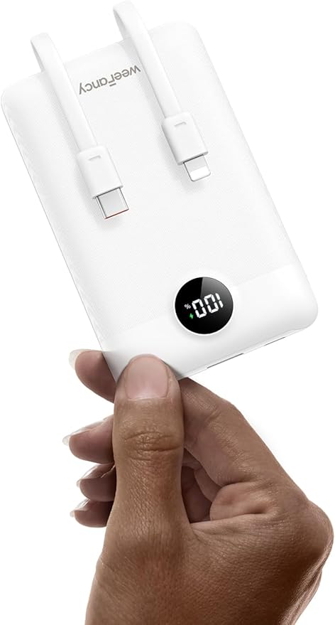 Mini Portable Charger with Built-in Cables 22.5W Fast Charging Power Bank USB-C Small Battery Pack 10000mAh Travel Essential Slim Battery for iPhone 16/15/14, Samsung 25/24, and More