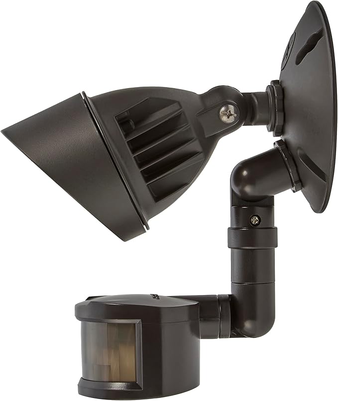 Maxxima LED Outdoor Flood Wall Light, Exterior Security Light with Adjustable Head, 800 Lumens, Featuring Motion Sensor and Dusk to Dawn Sensor, 3000K Warm White, Brown Fixture