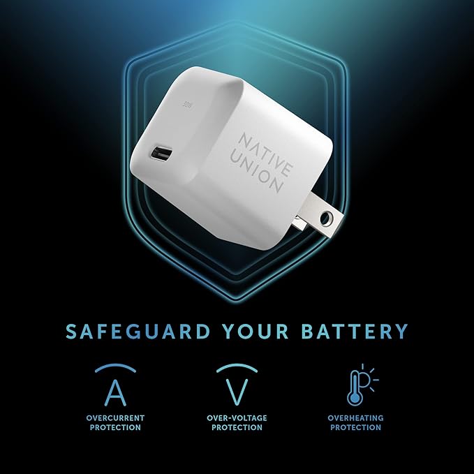 Native Union Fast GaN Charger PD 30W – Ultra-Compact Power Delivery Enabled USB-C Charger – Made of Recycled Materials – for MacBook Air, iPads, iPhones, Pixel, Galaxy & Other Type-C Devices (White)
