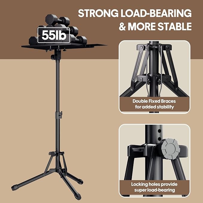 KOOV Projector Stand Adjustable Height 20" to 61", Foldable Projector Tripod Stand with Mouse Tray & Phone Holder, Portable Laptop Floor Stand for Office Home Stage Studio DJ Racks Podium Stand