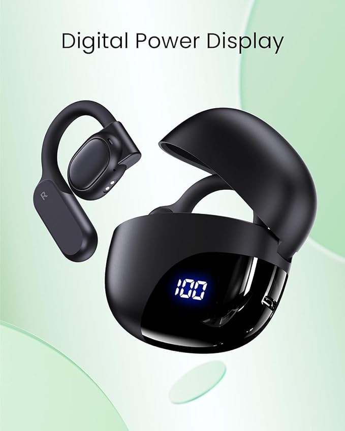 TAGRY Open Ear Earbuds Wireless Bluetooth Headphones 80Hrs Playtime Ear Buds with Earhooks IPX7 Waterproof Touch Control Earphones Sport Headsets for Workout Running Black