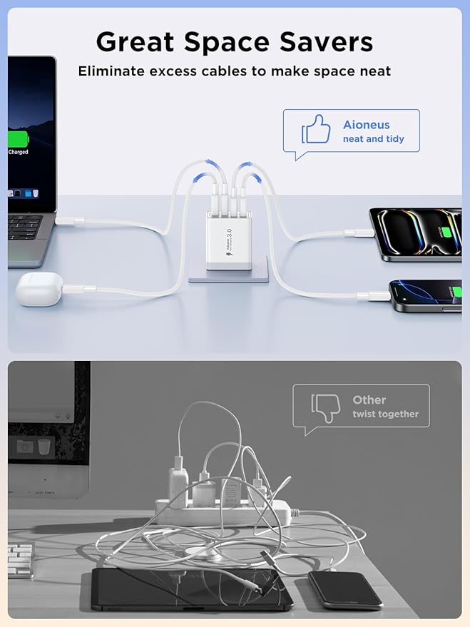 40W USB C Charger Block, 2Pack 4-Ports Type C Fast Phone Charging Cube with 6FT USBC to USBC Cord, Multiport Wall Plug Power Brick Box Compatible with iPhone, Samsung, iPad Pro, Cellphones Charger