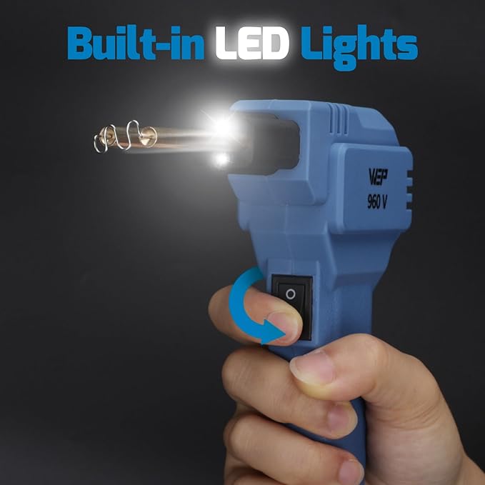 WEP 960-V Blue Plastic Welder Kit 110V with LED Lights with 200 Hot Staples and Pliers for Car Bumper Plastic Welding, Plastic Gas Tank Repair, a Great Automotive Tools for Mechanics