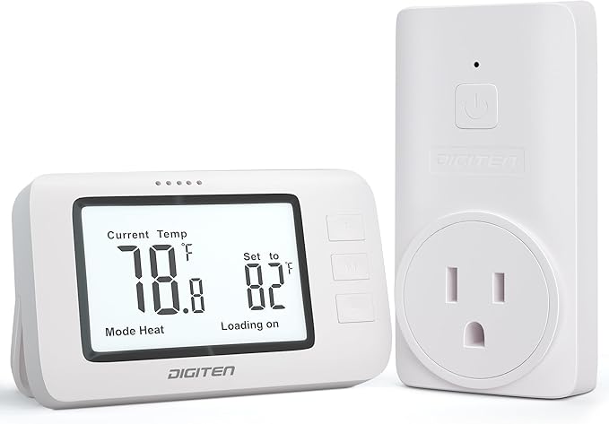 DIGITEN Wireless Thermostat WTC100 Pro Temperature Controller for Cooling & Heating, Remote Controlled Outlet, Easy-to-Use and Non-Programmable Plug in Thermostats for Home