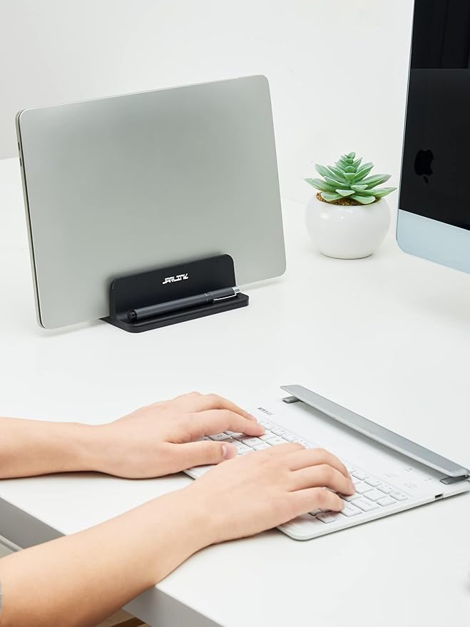 JARLINK 2-in-1 Design Vertical Laptop Stand Holder, Aluminum Laptop Stand for Desk with Adjustable Dock, Space-Saving Organizer Compatible with All MacBook, Samsung, HP, Dell, Chrome Book, Black