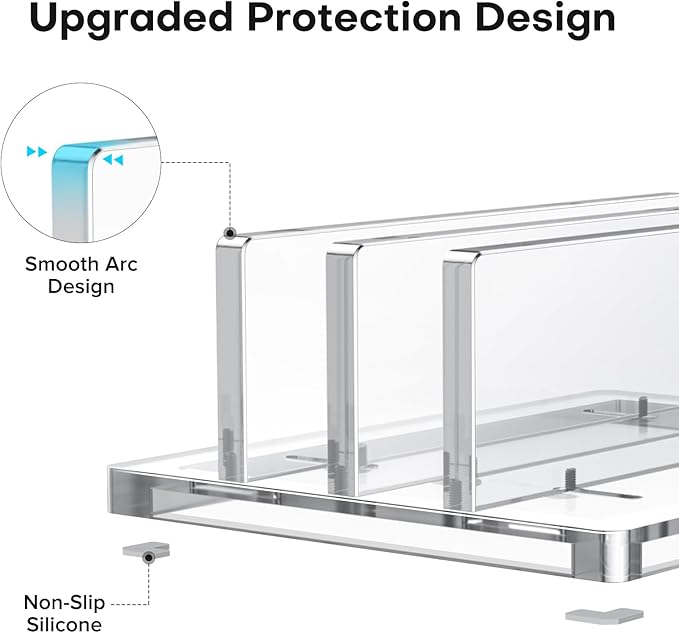 OMOTON Vertical Laptop Stand for Desk, Acrylic Dual Laptop Holder Desktop Clear Adjustable Dock for MacBook Pro Air, HP, All Gaming Laptops up to 17” (Clear, Dual Slot)