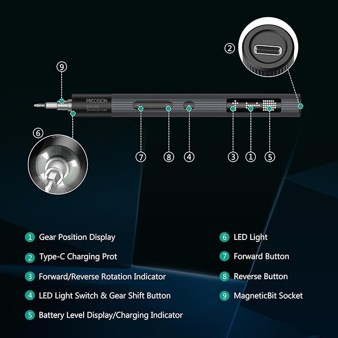 ORIA Electric Screwdriver Set, 50 in 1 Precision Screwdriver Set, Rechargeable Power Repair Tool Kit with 40 Bits, Power Display, 3 Adjustable Torque, LED Lights, Magnetizer for Phone Camera Watch