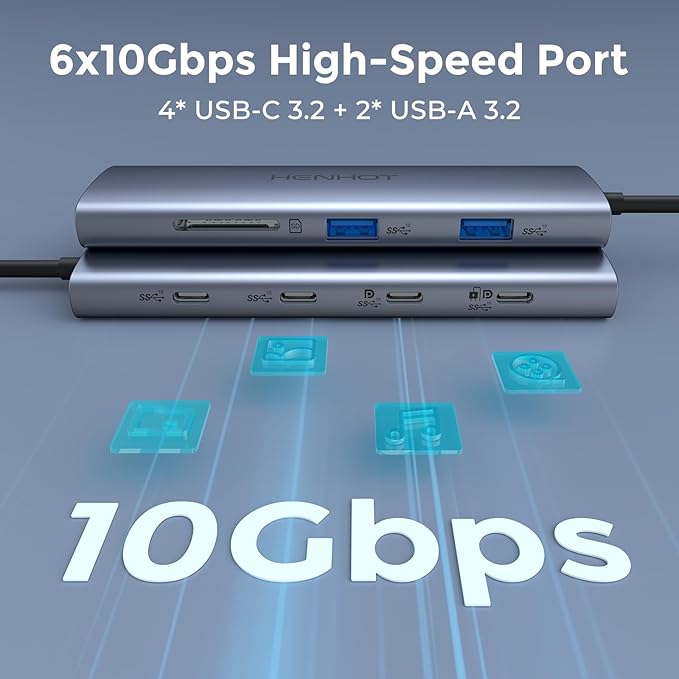 Versatile USB C Video Hub 3 Monitors Docking Station with DP Alt Dual 4K@30Hz, HDMI, 100W PD, 10Gbps*6Ports, SD 4.0, Laptop Docking Station for Dell, HP, ASUS, Steam Deck, Rog Ally, Legion Go,Samsung