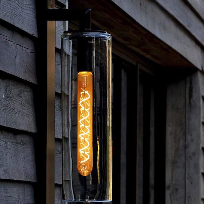 Leools Vintage LED Spiral Filament Bulb T10, 8.9inch Long Tubular Dimmable Edison Light Bulbs,E26 Base,Amber Glass,Warm White,2200K, 400LM(40W Equivalent), Pack of 4