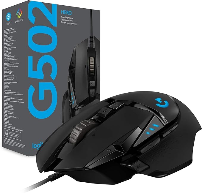 Logitech G502 HERO High Performance Wired Gaming Mouse, HERO 25K Sensor, 25,600 DPI, RGB, Adjustable Weights, 11 Buttons, On-Board Memory, PC/Mac