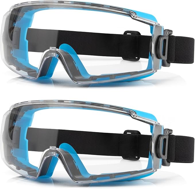 Clear Safety Goggles Glasses 2 Pack - Anti-Fog, Scratch and UV380 Lenses - Adjustable Non-Slip Strap - ANSI Z87.1 Certified Eye Protection for Chemistry Lab Work & Industrial Use for Men & Women