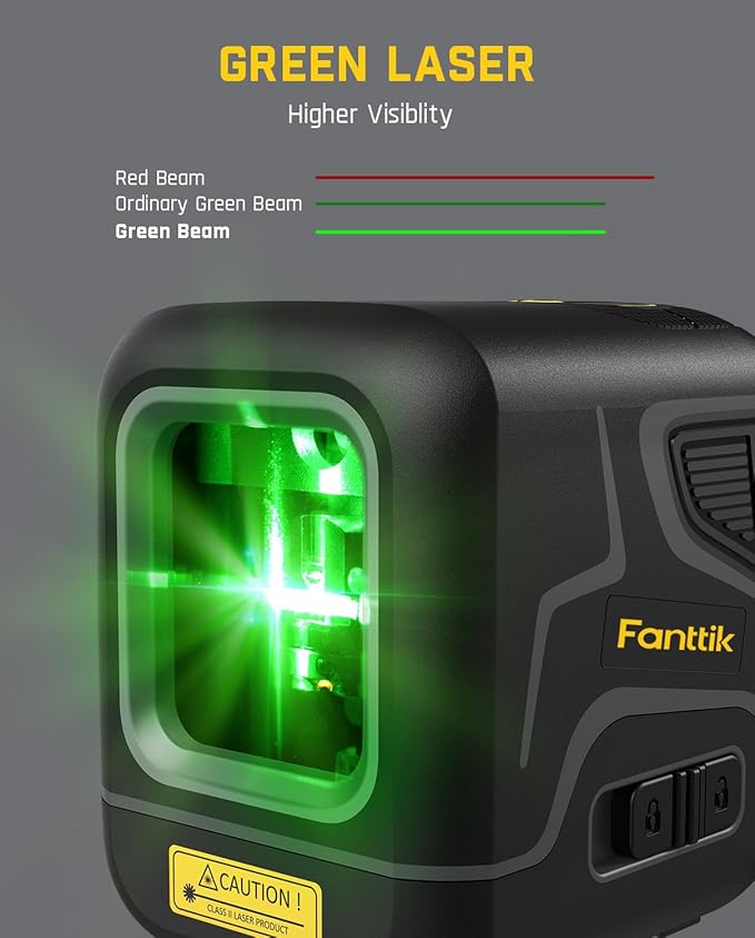 Fanttik D2 Pocket Green Laser Level, 100 ft Self-Leveling Cross Line Laser, Type-C Rechargeable, Rotatable 360 Degree, Pulse Mode, Magnetic Bracket, Carrying Pouch, for Picture Hanging and Home DIY