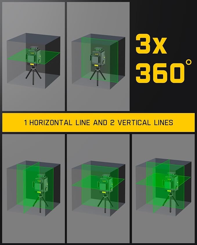 Fanttik D12 PLUS Laser Level Self Leveling 3 × 360°, 3D Green Cross Line, 5200 mAh Battery Rechargeable, Pulse Mode, Magnetic Bracket, Carrying Case, for Construction and Picture Hanging
