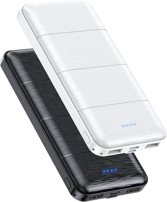 Portable Charger 2-Pack 15000mAh Power Bank Dual USB and Type-C Output 5V3.1A Fast Charger Battery Pack for iPhone 16 15 14 13 12 X Samsung S24 S23 Google iPad etc (Light Black and White)