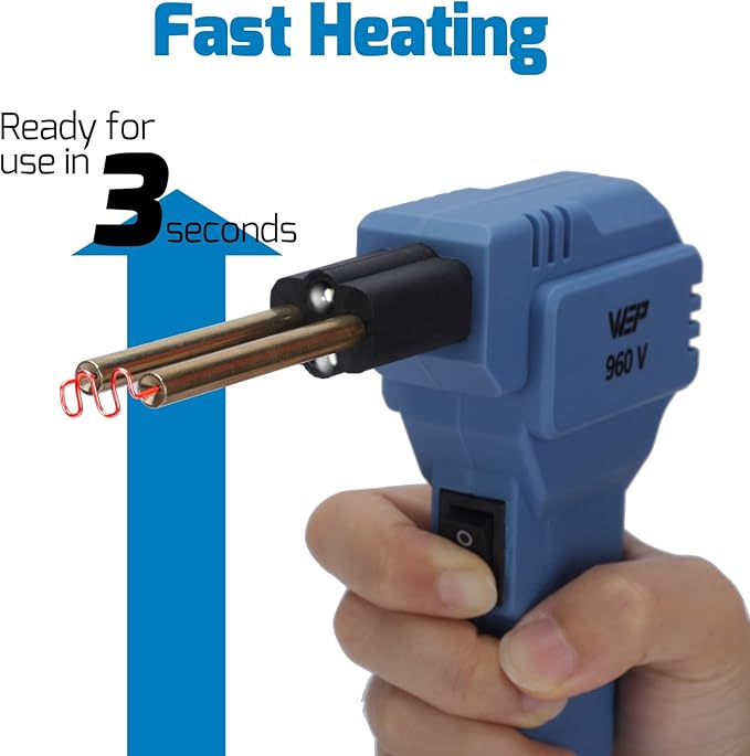 WEP 960-V Blue Plastic Welder Kit 110V with LED Lights with 200 Hot Staples and Pliers for Car Bumper Plastic Welding, Plastic Gas Tank Repair, a Great Automotive Tools for Mechanics