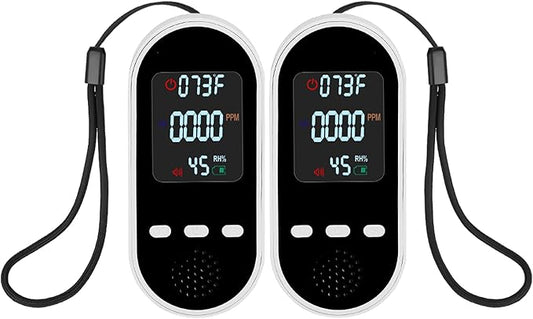 Portable Carbon Monoxide Detector Mini air Quality Monitor with Lanyard Alarm, CO Gas/Humidity Sensor/Indoor/Outdoor Thermometer, Battery Powered LED Screen