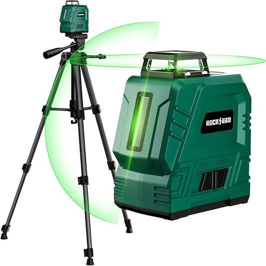 Laser Level with Adjustable 47 inch Tripod, RockSeed 1x360° Horizontal and 1x 150° Vertical Green Line Self-Leveling Laser Level, Rechargable Laser Leveler, for Hanging Pictures/Wall Construction