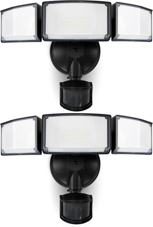 LUTEC 2 Pack 72W 7500LM LED Security Lights Motion Sensor Light Outdoor, 5000K Daylight, IP65 Waterproof, Dusk to Dawn, 3-Head Motion Detected Flood Light for Garage, Yard, Porch(Black)