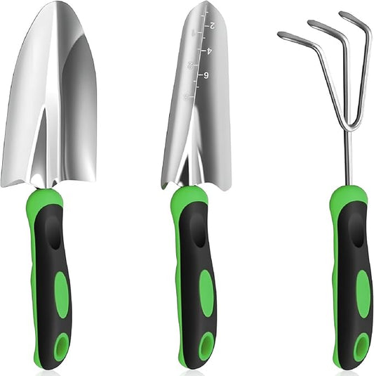 Garden Tools Set, 3 in 1 Heavy Duty Garden Tools Kit, Stainless Steel Ergonomic Gardening Hand Tool, Gardening Supplies Gift for Women, Kid, Organizer, Father's Day