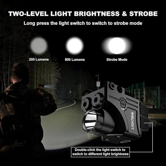 Red Green Purple Blue Laser Light Combo, 800 Lumens Tactical Flashlight Laser Sight, Built-in USB Rechargeable Battery, Adjustable Compact Tactical LED Light Laser Beams for Handguns with a Rail