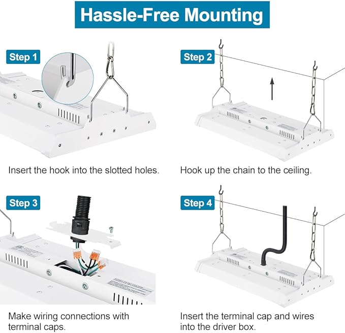 4-Pack High Bay LED Shop Light 1.35FT 150W 21000Lumens 5000K Daylight 100-277V, Commercial Mini Linear High Bay Lights for Warehouse Workshop Supermarket Stadium, 0-10V Dimmable, ETL