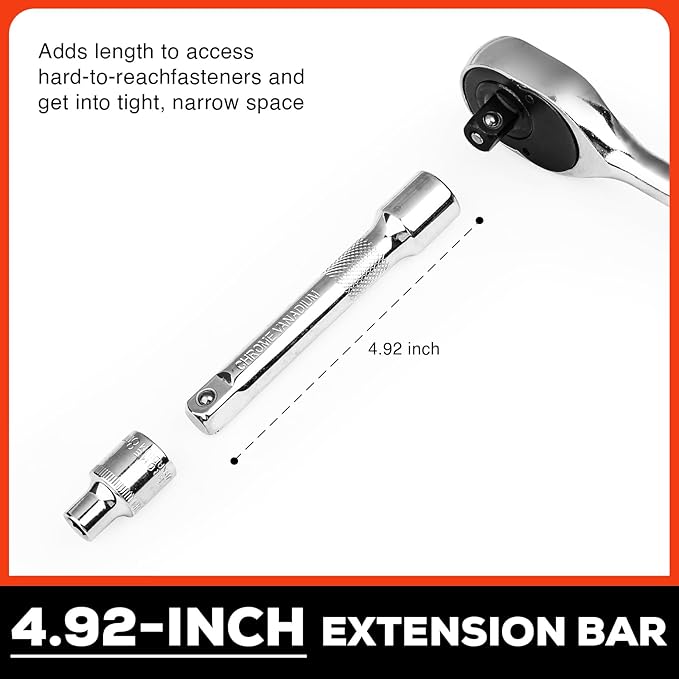 Egofine 20pcs 1/2 Inch Ratchet Socket Wrench Set, Drive Socket Set with 18 Sockets, 8-22mm,24mm,27mm,30mm sockets and 2 Way Quick Released Ratchet Handle and Extension Bar