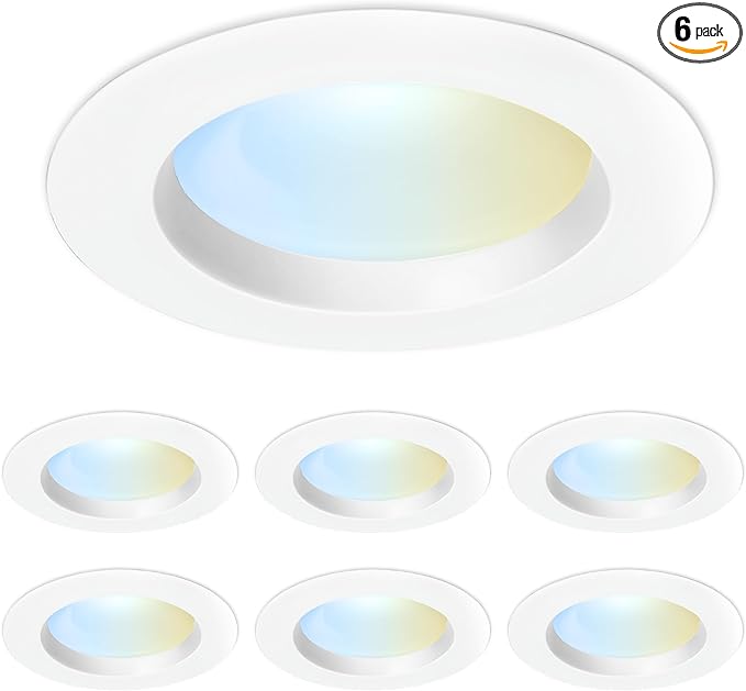Feit Electric 5-6" LED Recessed Downlight, 120W Equivalent, Dimmable, 5CCT Selectable White, High Output, 90 CRI, 1290 Lumens, 45-Year Lifetime, LEDR56HO/6WYCA/6, 6 Pack
