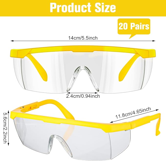Kigeli 20 Pairs Safety Goggles over Glasses Lab Goggles Anti Fog Scratch Adult Protective Eyewear for Classroom Work