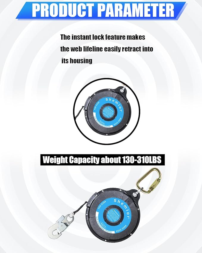 66FT Self Retracting Lifeline, No Tangle Lightweight Housing Web SRL, Self Retractable Safety Lanyard, Fall Arrest Protection PPE Gear for Roofing Construction, OSHA/ANSI Compliant