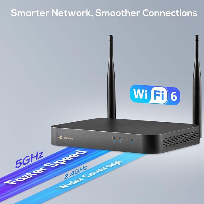 Kittyhok Black Solar Security Cameras Wireless Outdoor System, 5G/2.4G WiFi, 4pcs 2K Ultra Pan/Tilt Home Solar Security Camera with Human Detection, Spotlight, 10CH WiFi-6 NVR, 60 Days Local Storage