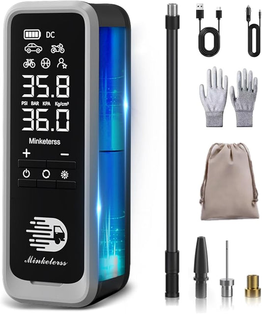 Tire Inflator Portable Air Compressor 160 PSI 34L/Min Cordless & 12V DC | 4X Faster 7500mAh Dual LCD Digital Pressure Gauge Auto Shut-Off LED for Car Tires Motorcycles Bicycles Balls