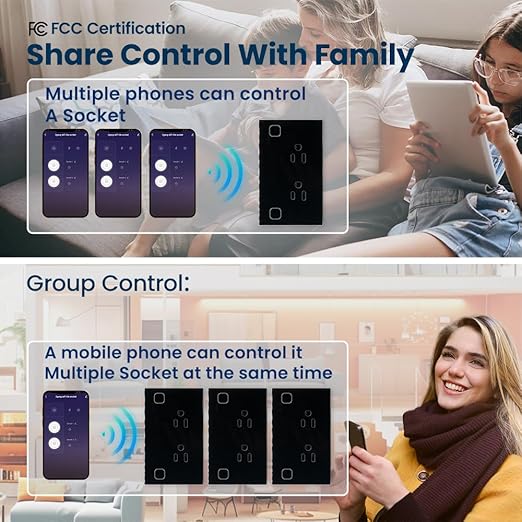 Smart Wall Outlet ,Energy Monitoring,2.4GHZ WiFi Socket FCC,Work with Tuya/Alexa/Google Assistant No Hub Required,Black