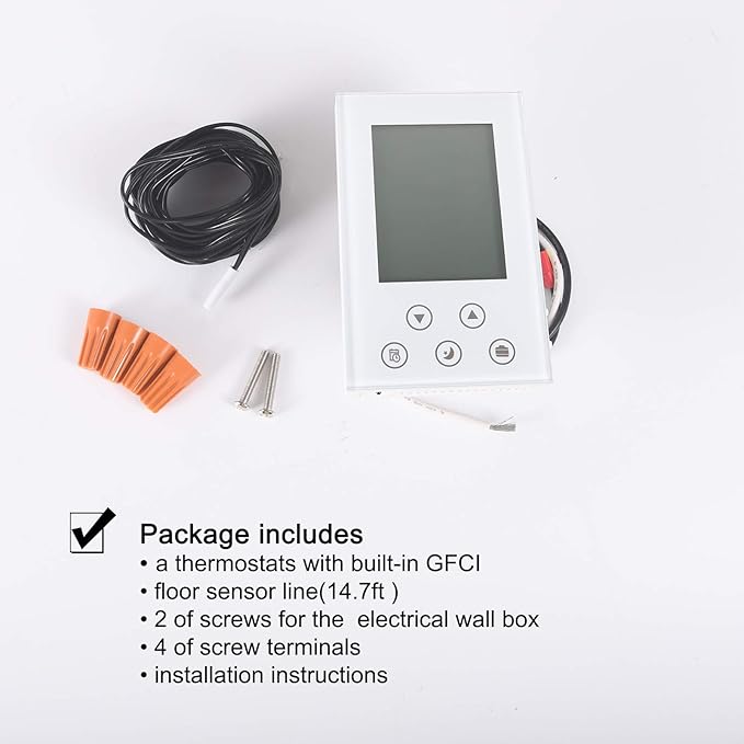 Programmable Thermostat for House Radiant Underfloor Heating, Home Heat Floor Mat Controller self-Adaption AC(120/240V) Voltage, Dual Sensing(Air&Floor Sensor) Built-in Class A GFCI, Power 3600W