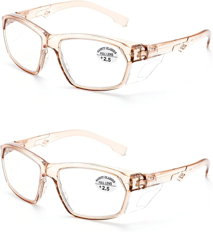 ProtectX Stylish Anti-Fog & Scratch-Resistant Safety Glasses With Readers, UV Protection Goggles, Anti-Impact Lightweight Glasses for Men＆Women Cold Brew Reading 2.5-2 Pack