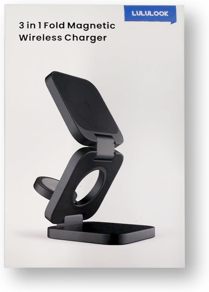 3-in-1 Wireless Charger Stand, LULULOOK 15W Magnetic Charger Wireless Fast Charging Station for iPhone 16/15/14 Series, Aluminum 5W Charger for Apple Watch, AirPods, USB-C Charging Cable Included